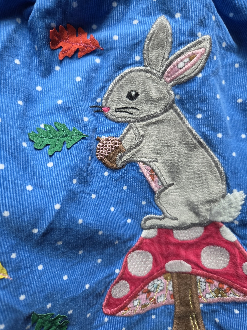 Baby Boden Blue Polka Dot Corduroy Bunny Appliqué Dress 18-24M - Picture 9 of 9